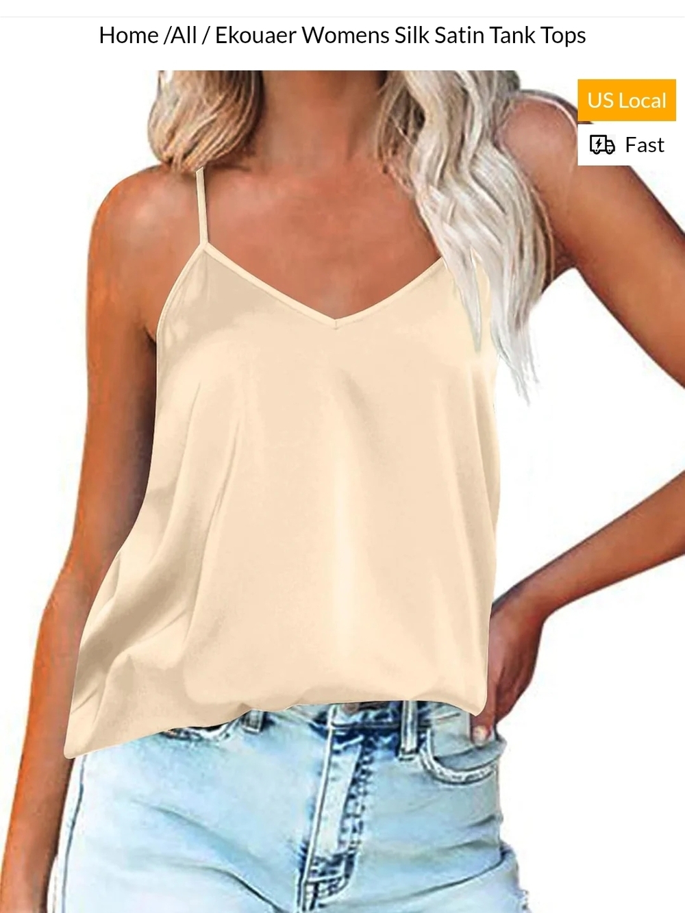 Ekouaer Cream Satin V-Neck Camisole